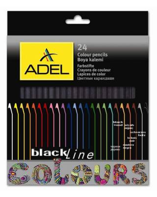 Карандаши цветные Adel BlacklineNB 211-2366-000 черное дерево d=3мм 24цв. коробка/европод.